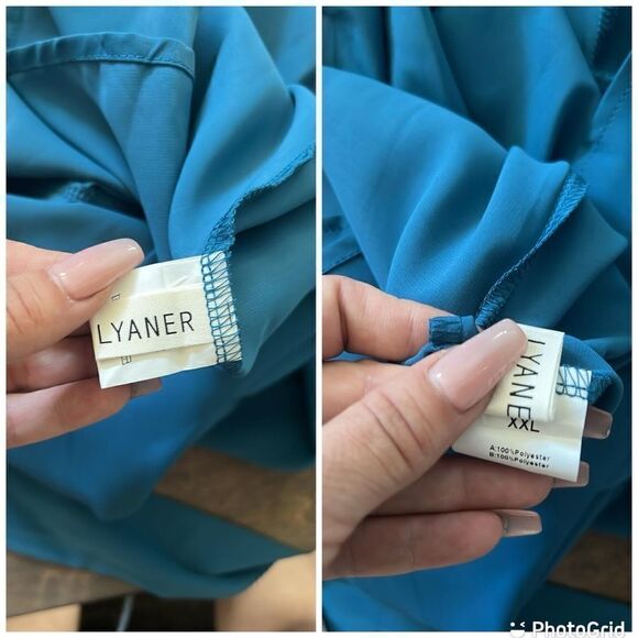 LYANER Women's Off Shoulder Ruffle Wrap Short Puff Sleeve Tie Back Ruched Dress - Picture 10 of 11